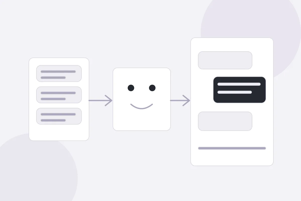 Diagram showing knowledge documents connected to an AI assistant and a website chat conversation