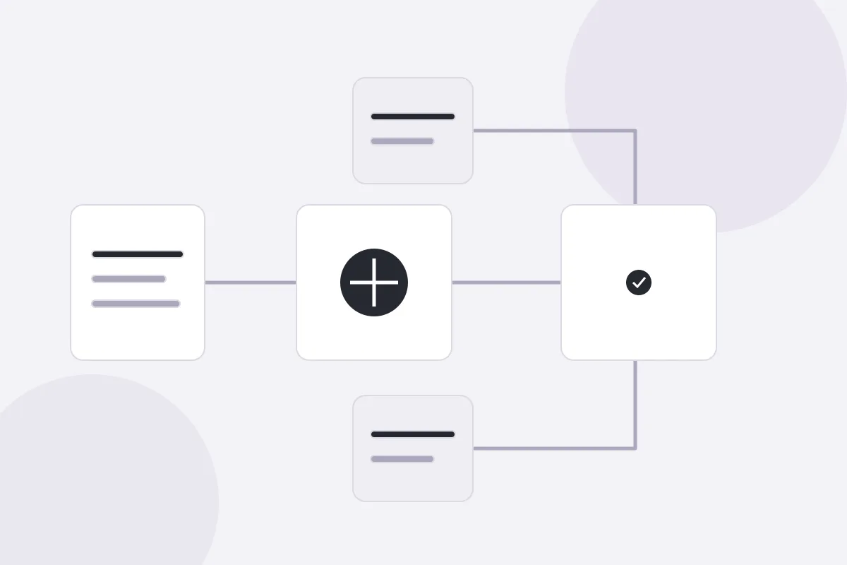Diagram of an incoming task connected to a processing step, approval and linked business tools