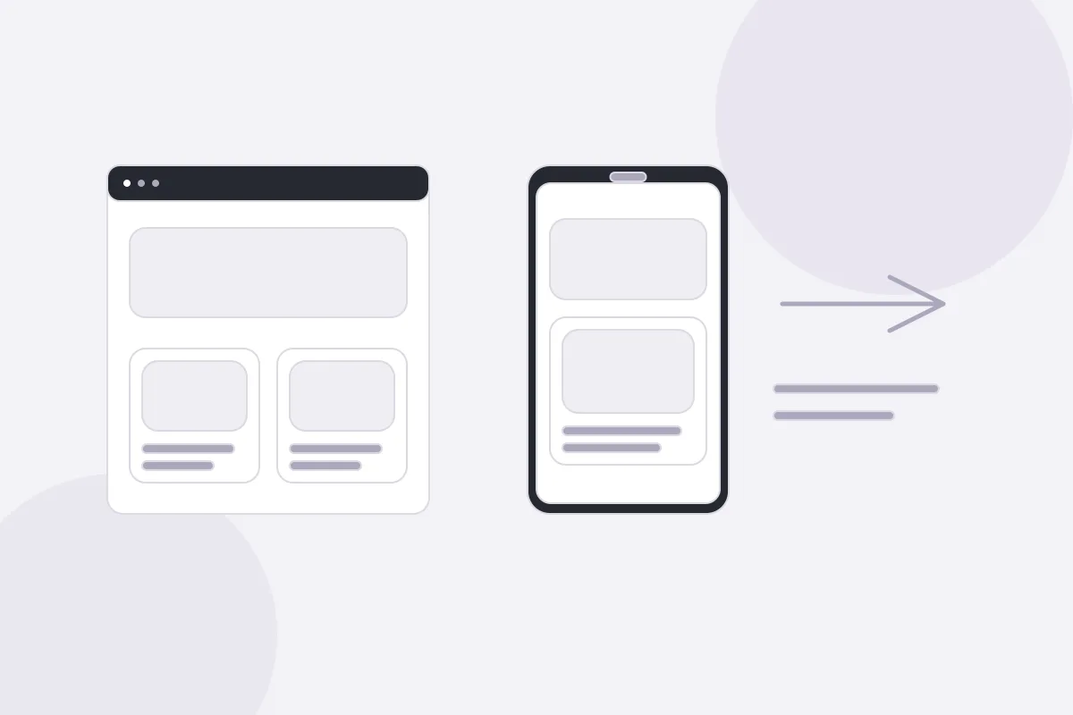 Diagram comparing a two-column desktop layout with a stacked mobile layout