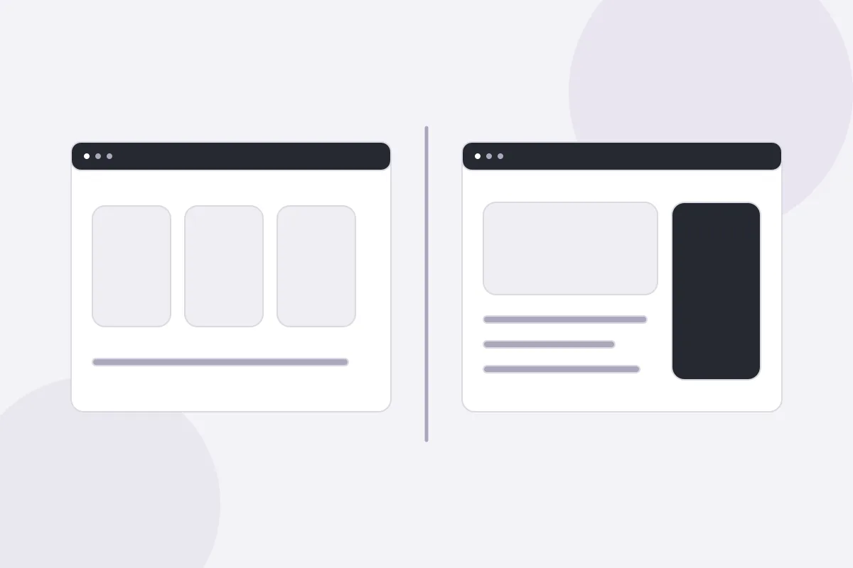 Illustration comparing a uniform template layout with a more customized website arrangement
