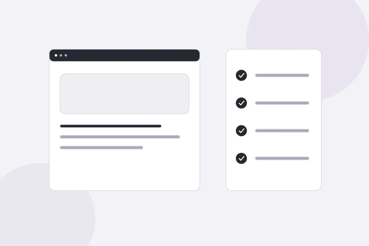 Illustration of a website preview beside four completed launch checklist items